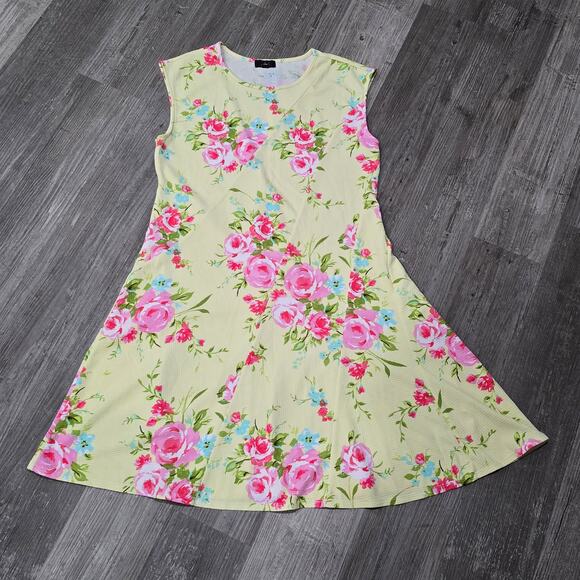 Violet B Yellow Floral Print Sleeveless Fit & Flare Dress - Picture 6 of 6